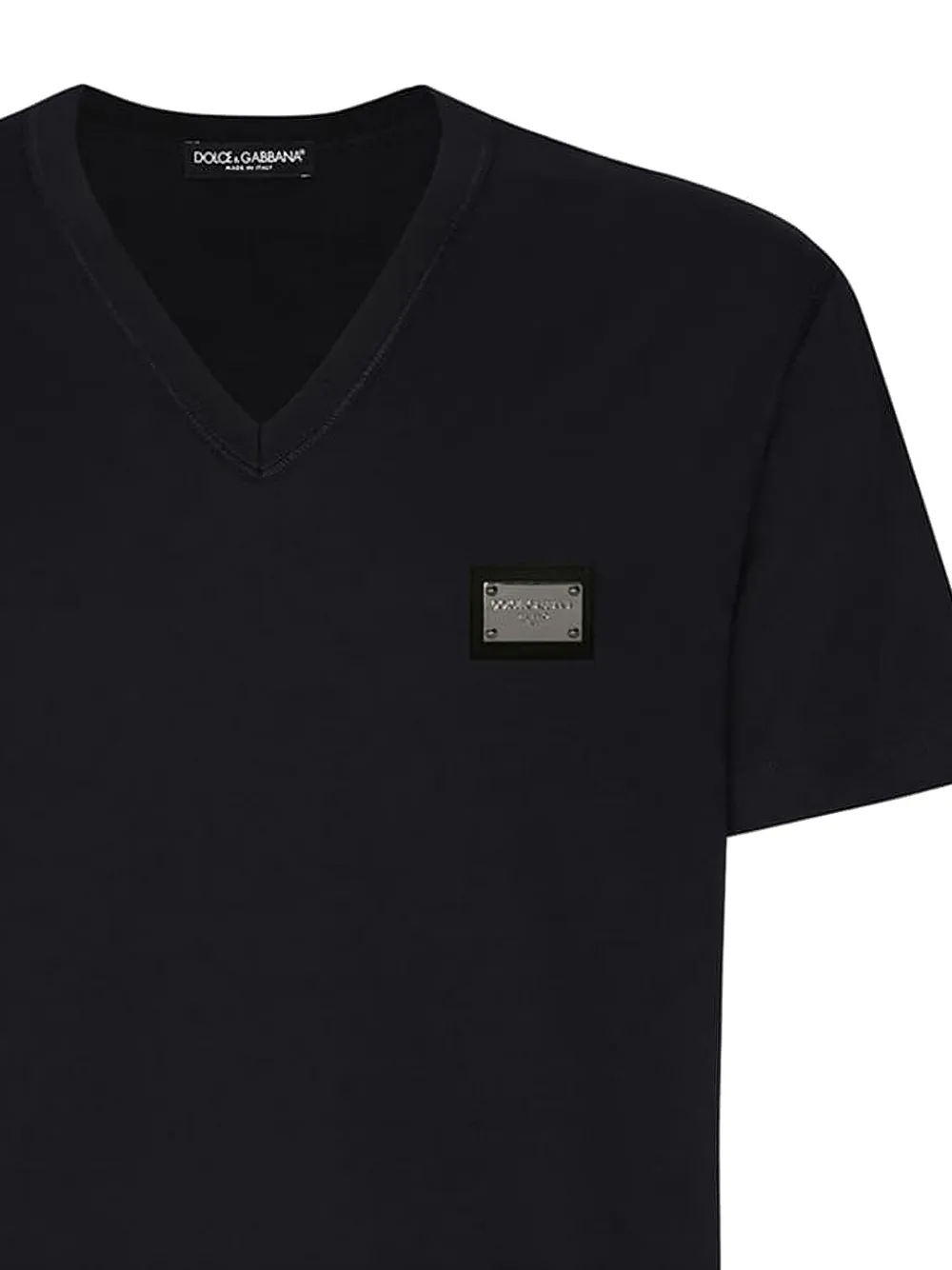 Dolce & Gabbana Katoenen T-shirt met logo-label en V-hals Zwart