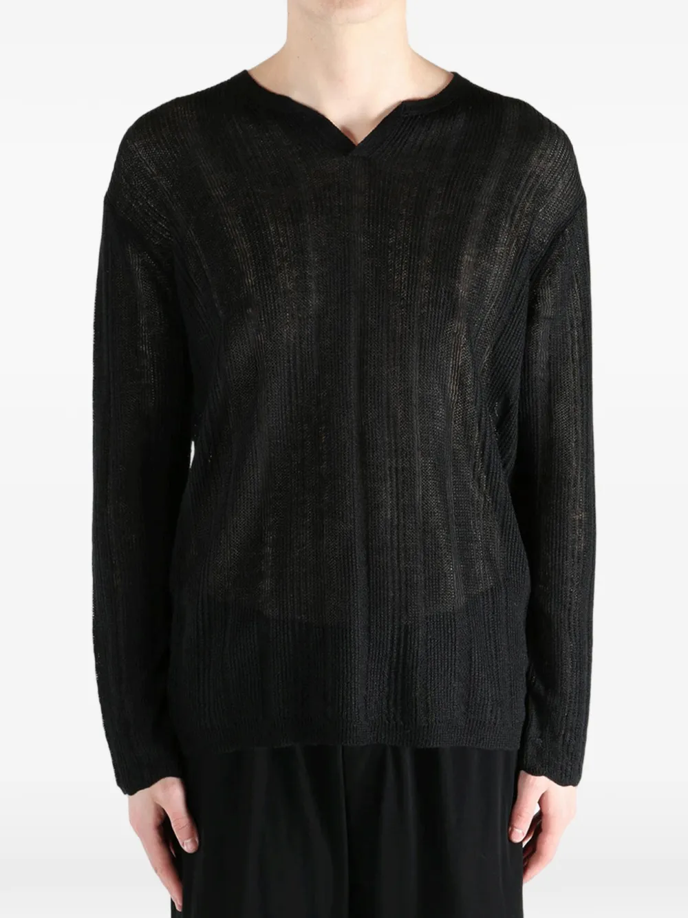 Yohji Yamamoto Henry T-shirt met V-hals Zwart