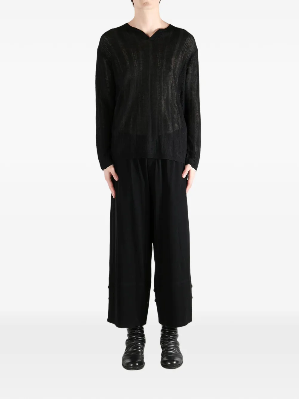 Yohji Yamamoto Henry T-shirt met V-hals Zwart