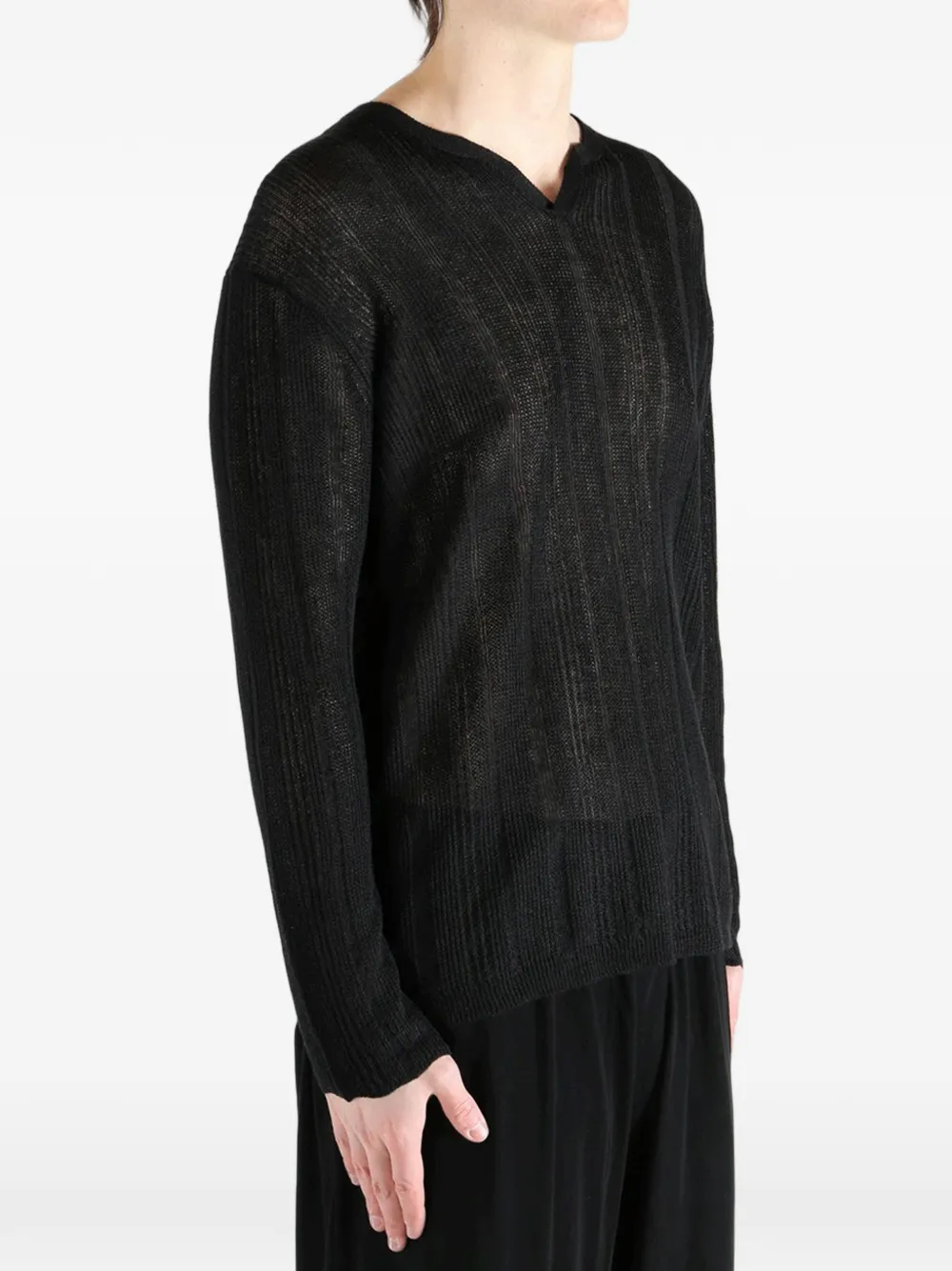Yohji Yamamoto Henry T-shirt met V-hals Zwart