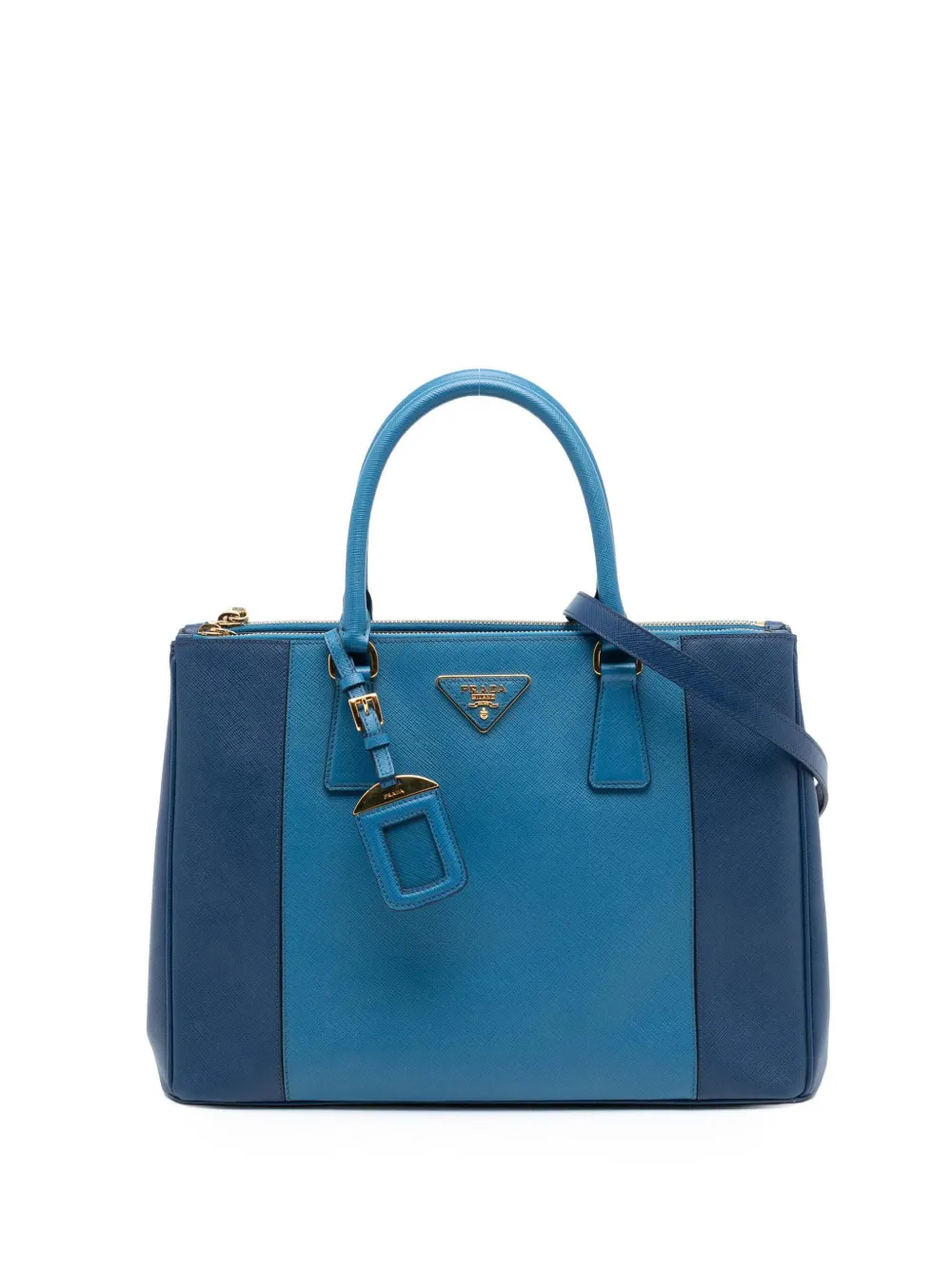 Prada Pre-Owned Borsa tote Lux Galleria media in pelle Saffiano bicolore con doppia zip 2021-2025 - Blu