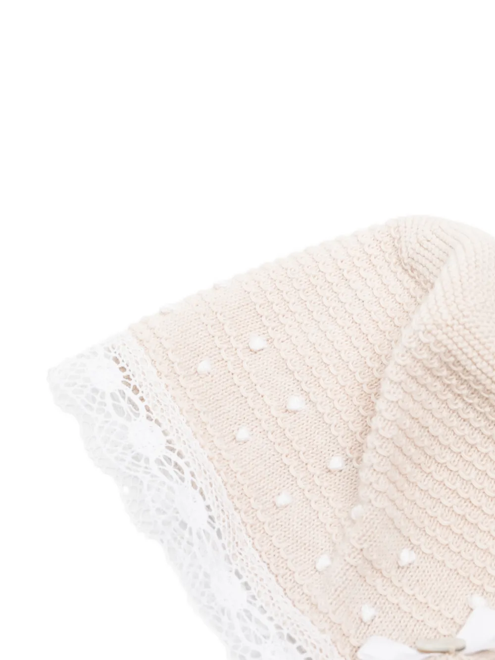  Paz Rodriguez Lace-trim Bow Knitted Hat - Neutrals 