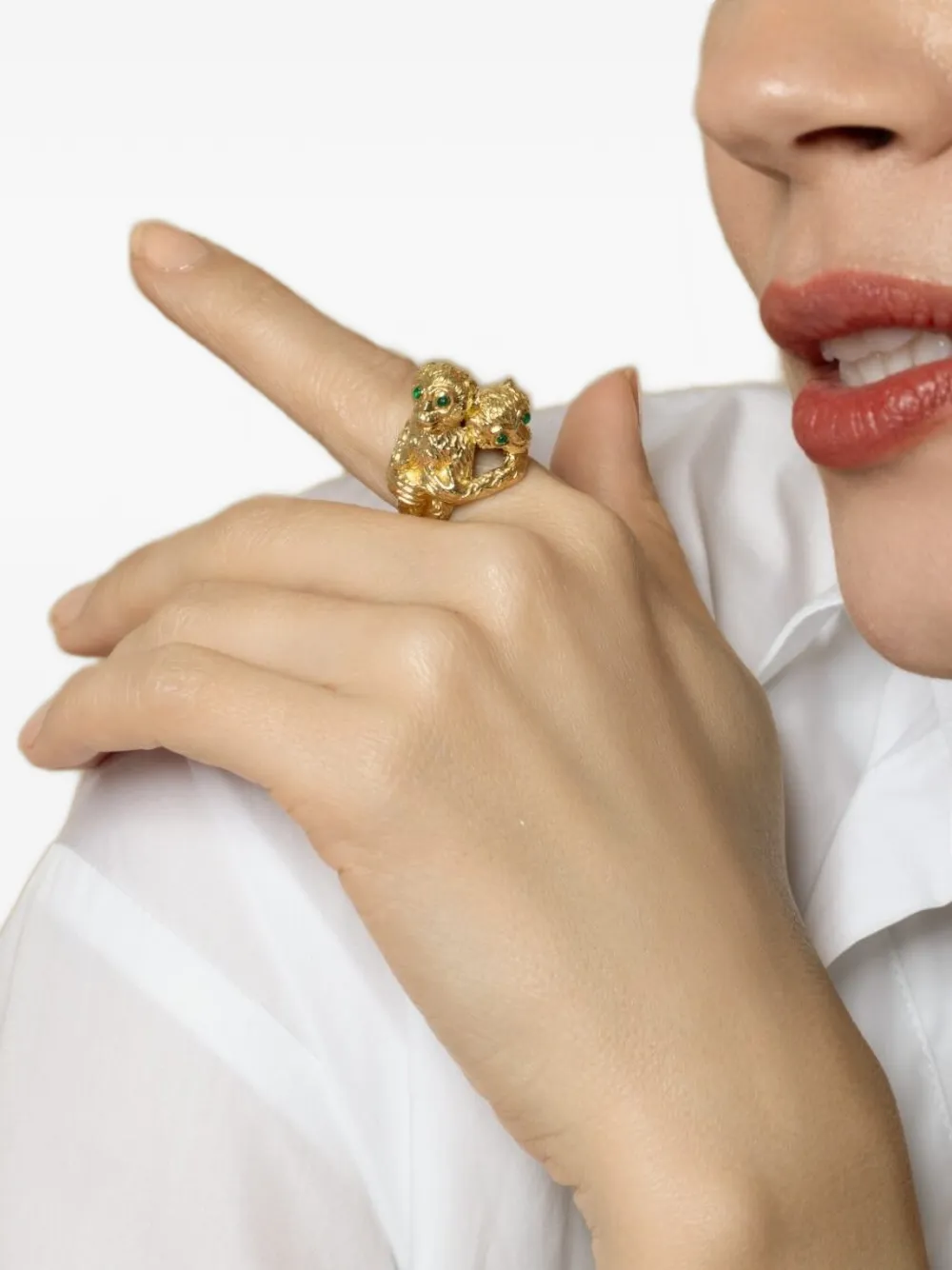  David Webb Monkey-motif Emerald Ring - Gold 