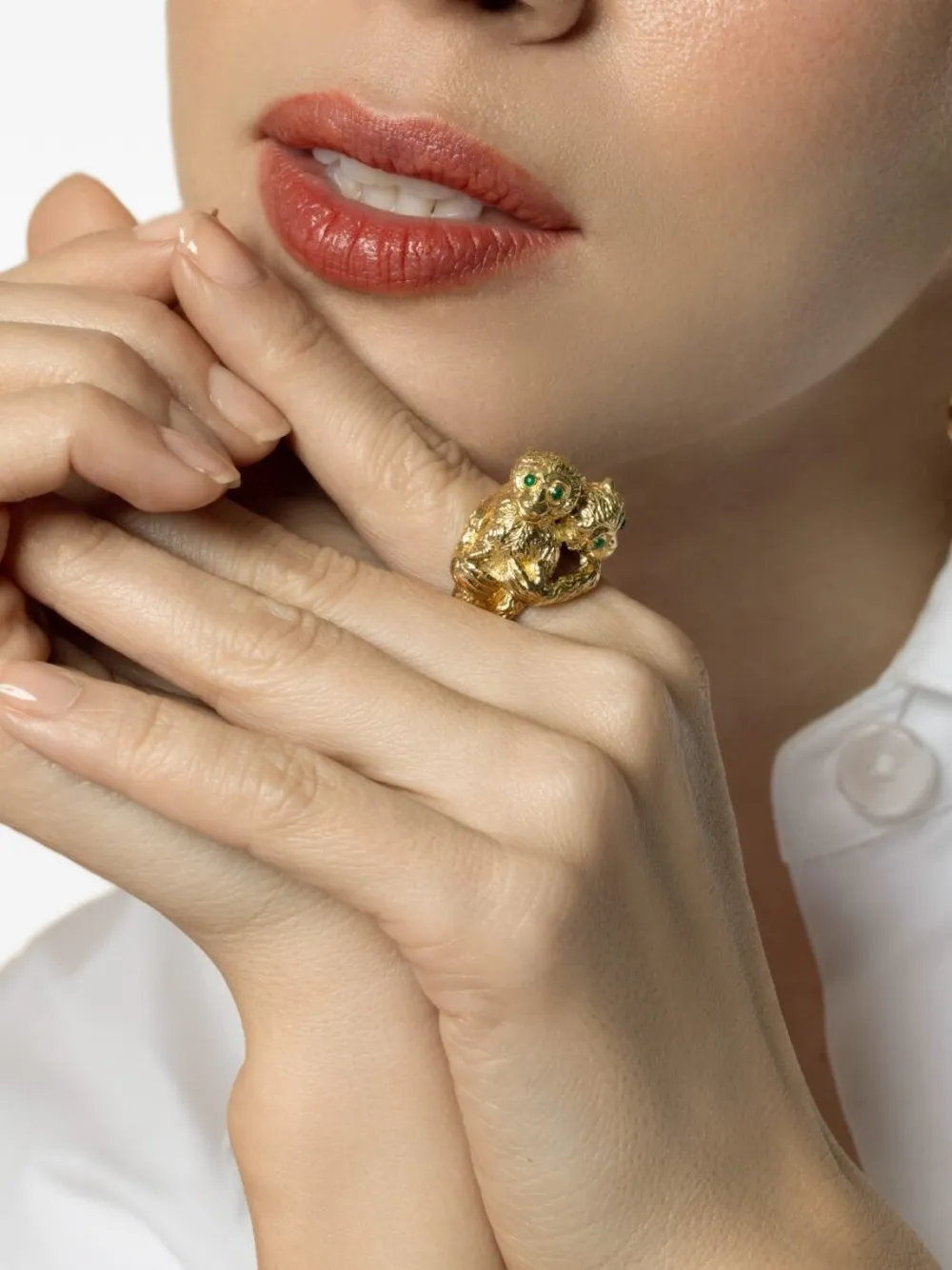  David Webb Monkey-motif Emerald Ring - Gold 