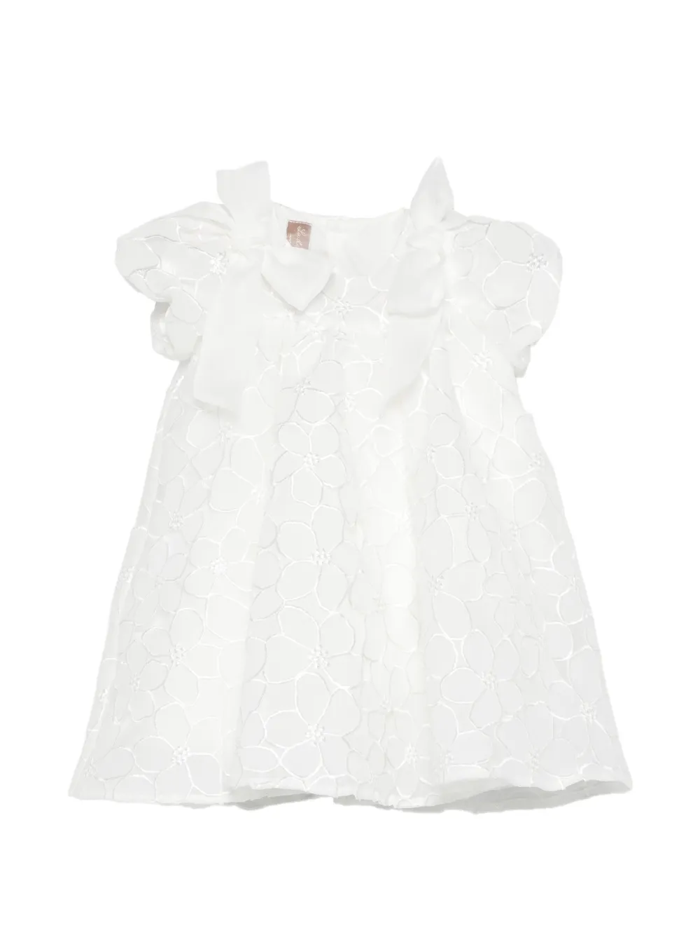 La Stupenderia bow-detail floral-embroidered dress - Bianco