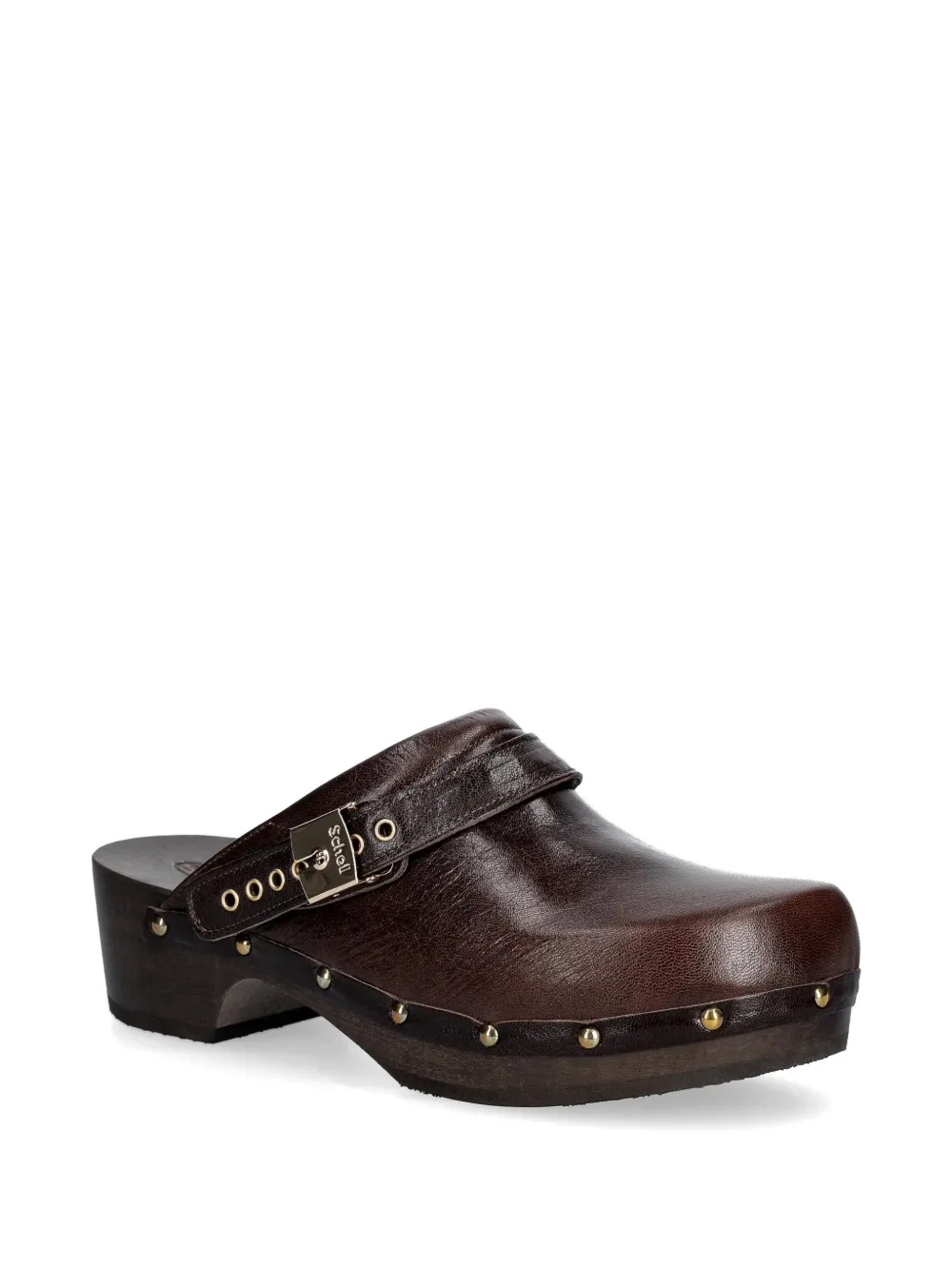 Scholl Klompen met studs en gesp Bruin