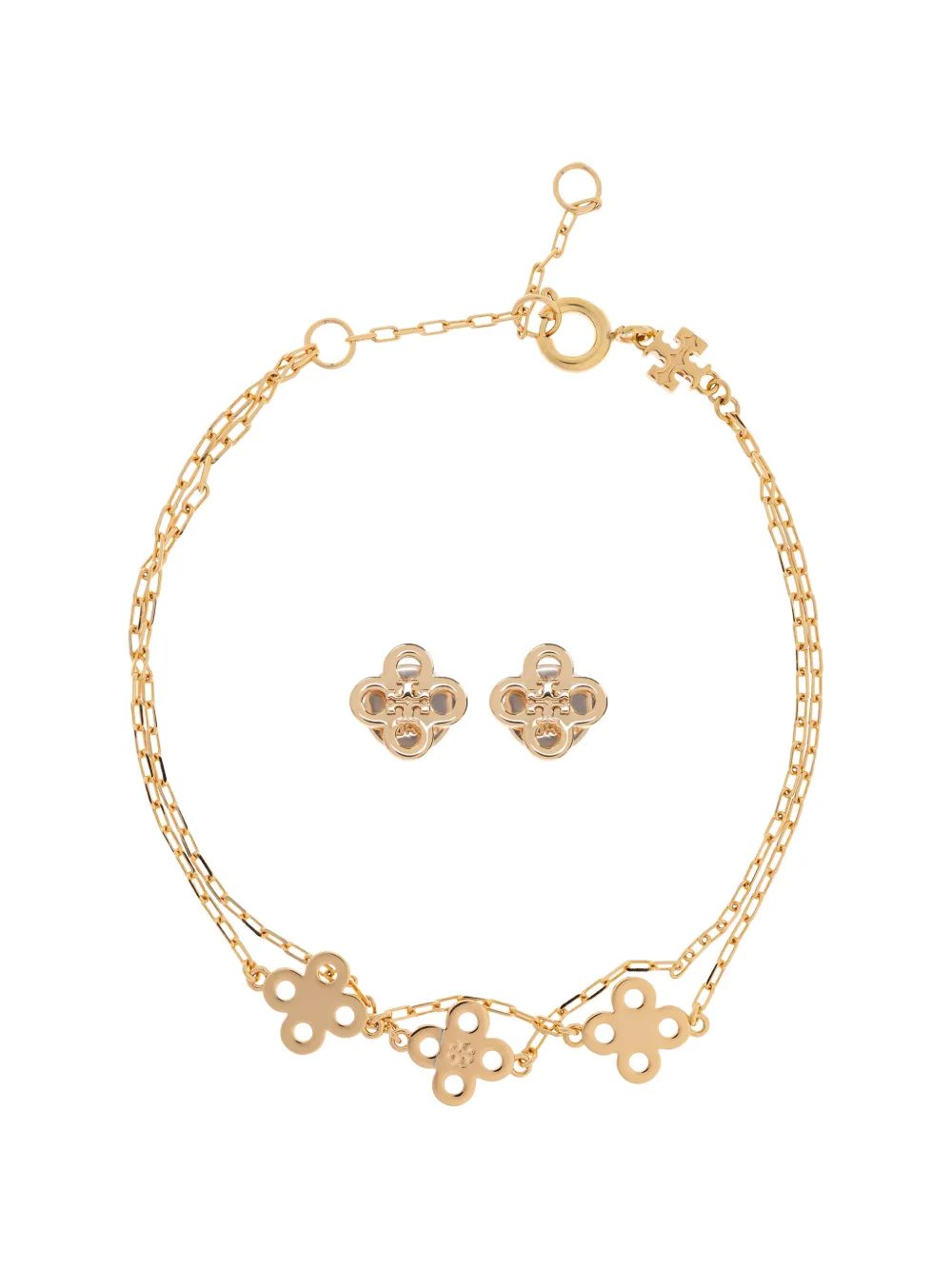 Tory Burch clover-logo earrings and bracelet set - Oro