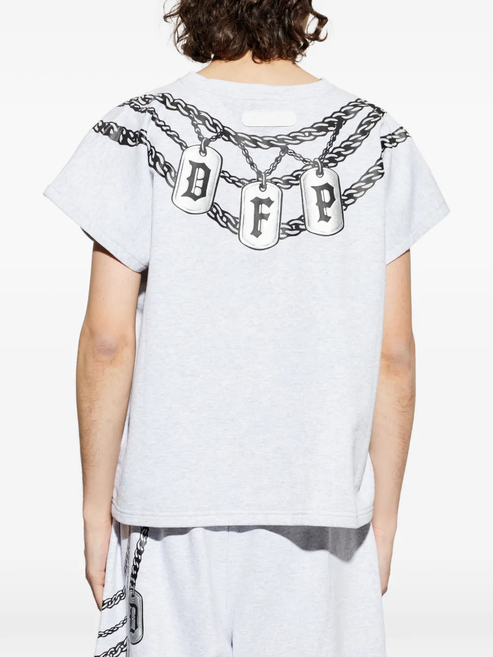 PDF T-shirt met V-hals en kettingprint Grijs
