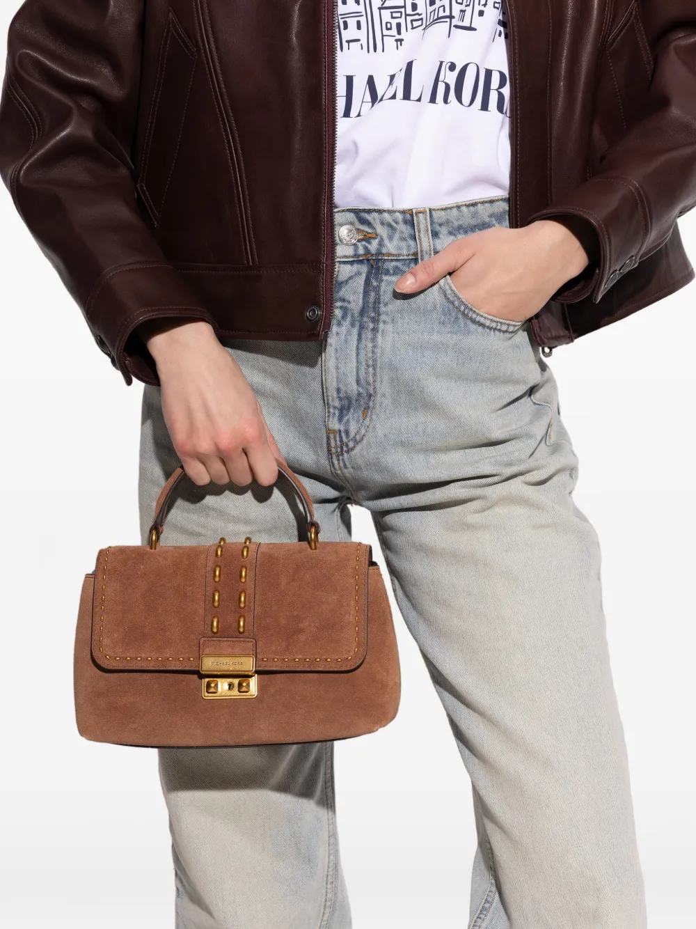 Michael Kors Tribeca shopper met studs en handgreep Bruin