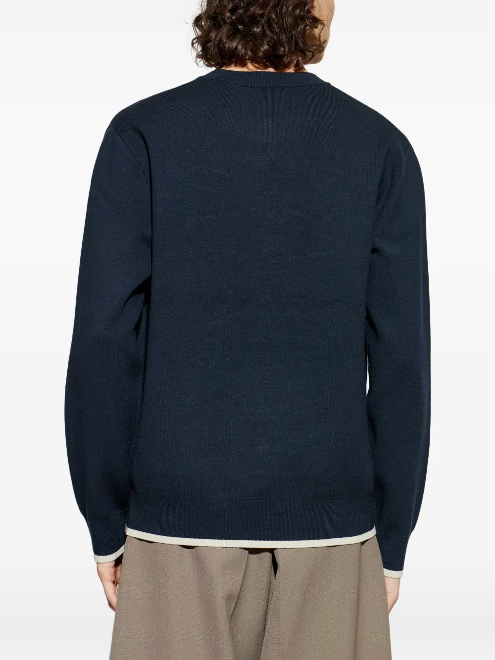 SAMSOE Trui met ronde hals en logo Blauw