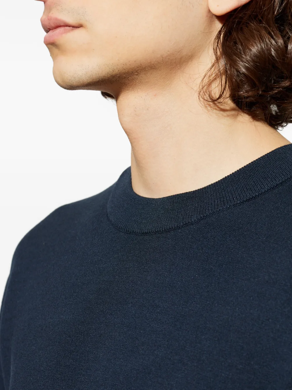 SAMSOE Trui met ronde hals en logo Blauw