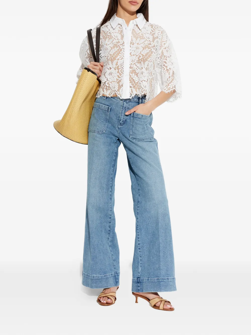 Michael Kors Blouse met knopen en kant Wit