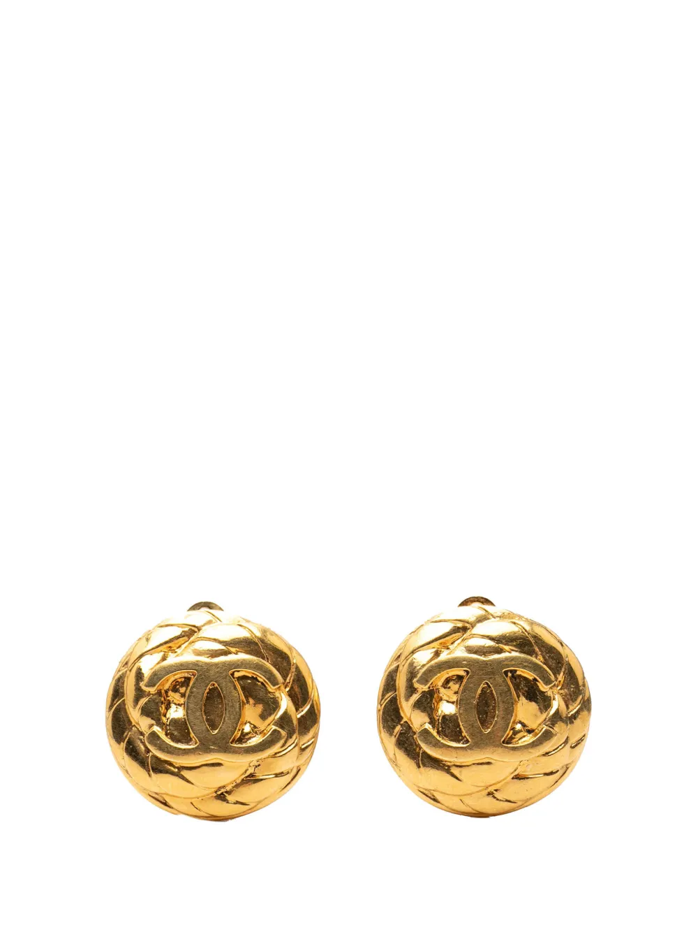 CHANEL Pre-Owned 1996 CC Quilted Gold Plated Round Clip On Earrings costume earrings - Oro