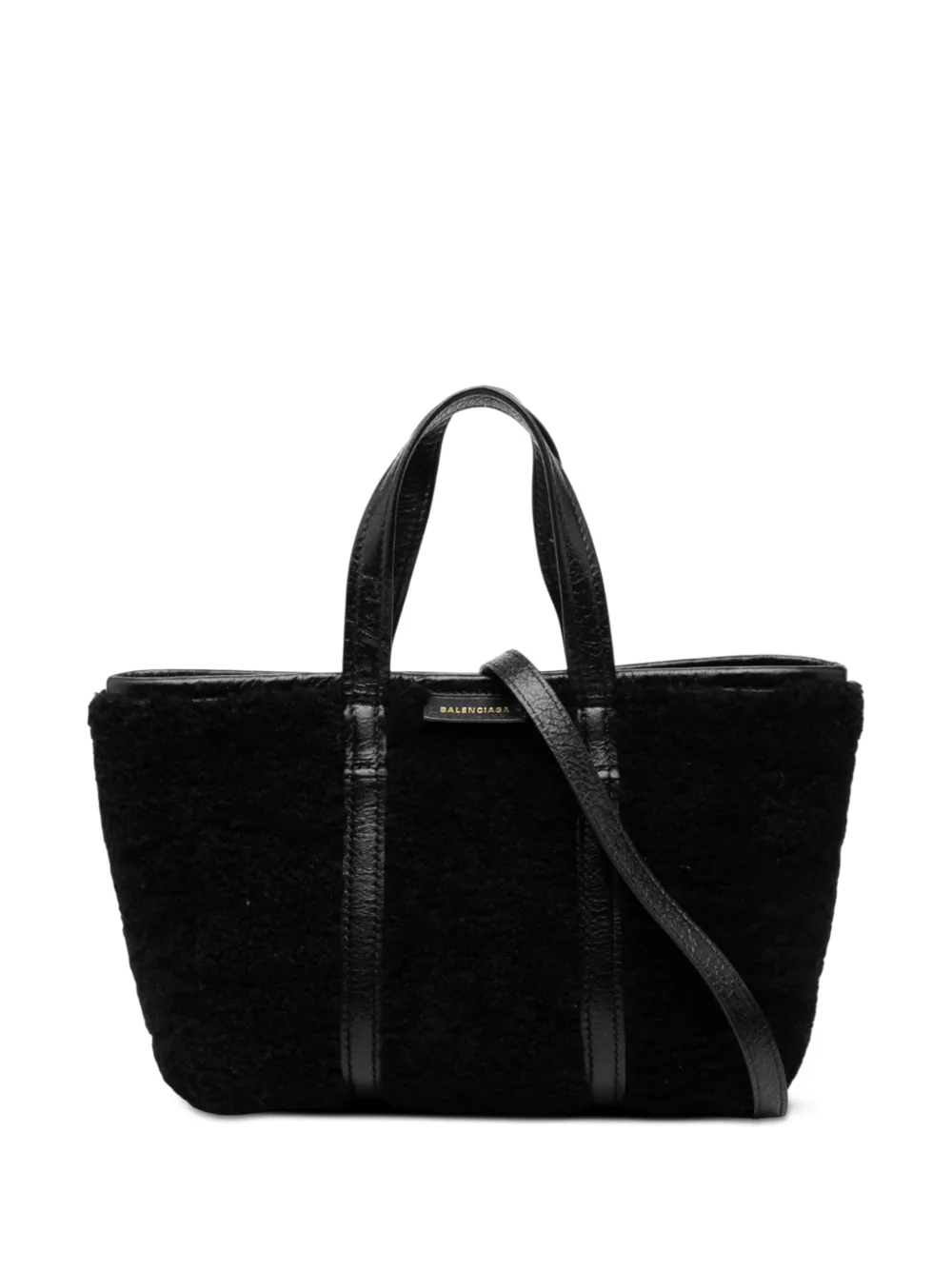 Balenciaga Pre-Owned 2021-2022 Small Shearling and Leather Barbes East West Shopper Tote satchel - Nero