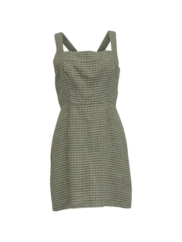 reformation green gingham dress Women's Reformation Green White Gingham linen