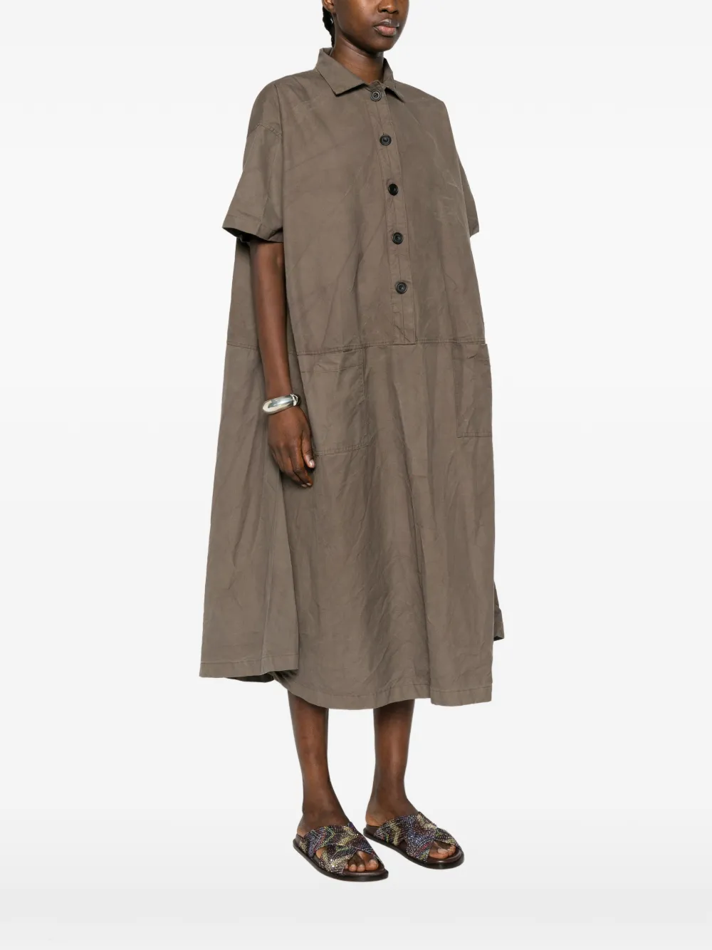  Ricorrrobe Buttoned Cotton Midi Dress - Grey 