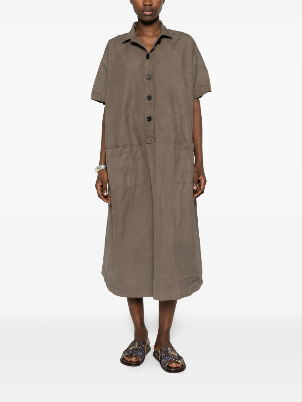  Ricorrrobe Buttoned Cotton Midi Dress - Grey 