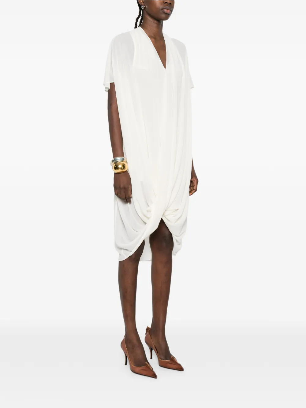 MM6 Maison Margiela Midi-jurk met V-hals Wit