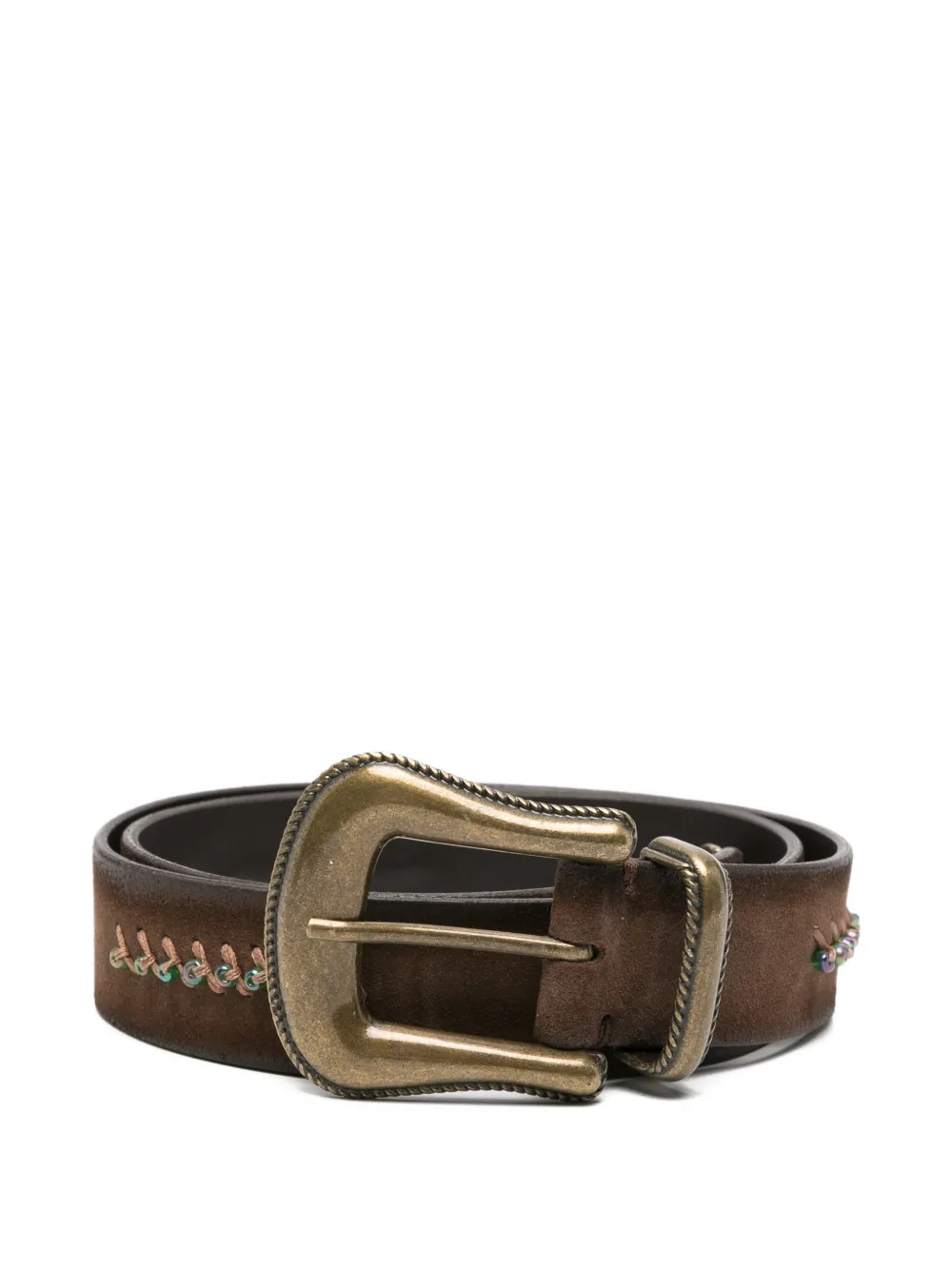 Puntovita&Arsenico bead-embellished whipstitch belt - Marrone