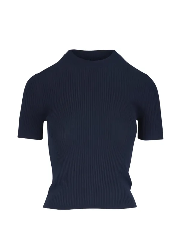 Nili Lotan Dorset Ribbed Short-sleeved Top in Blue