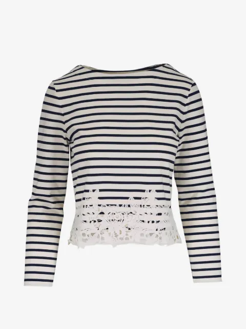 Veronica Beard striped-pattern lace-detail T-shirt