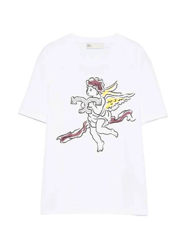 Tory Burch Printed Cotton T-shirt in White