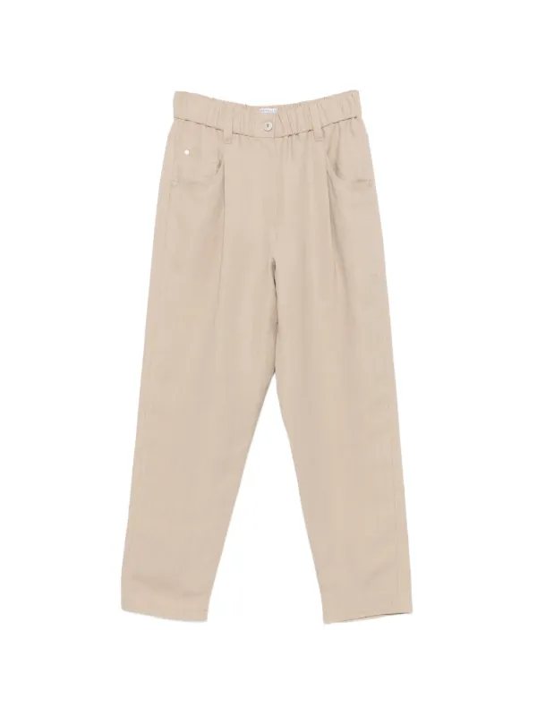 Brunello Cucinelli Linen Fluid Twill Baggy Trousers with Monili in Neutrals