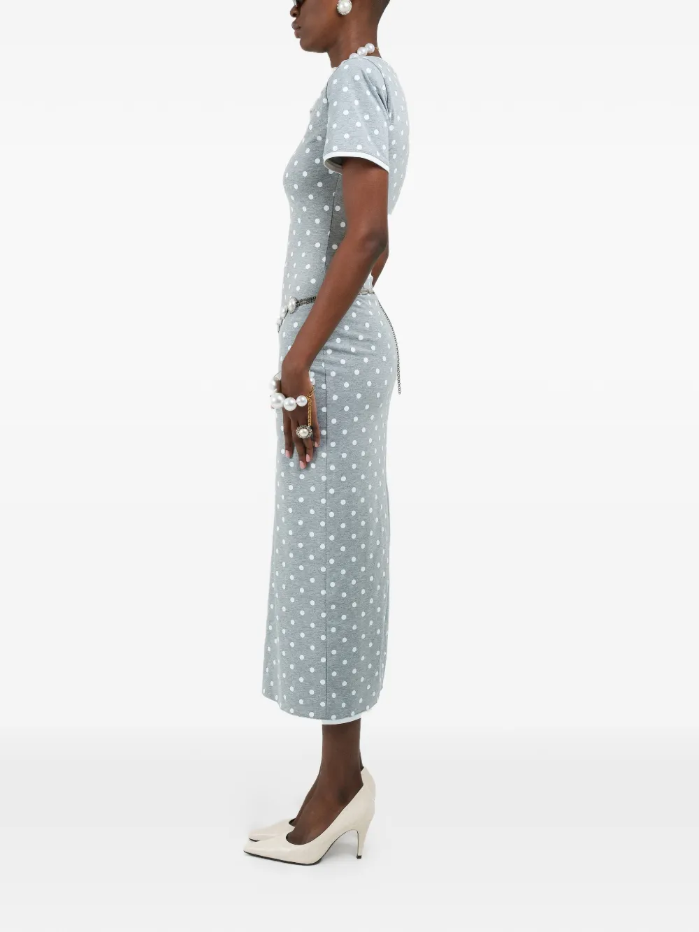 Rowen Rose Midi-jurk met stippen Grijs