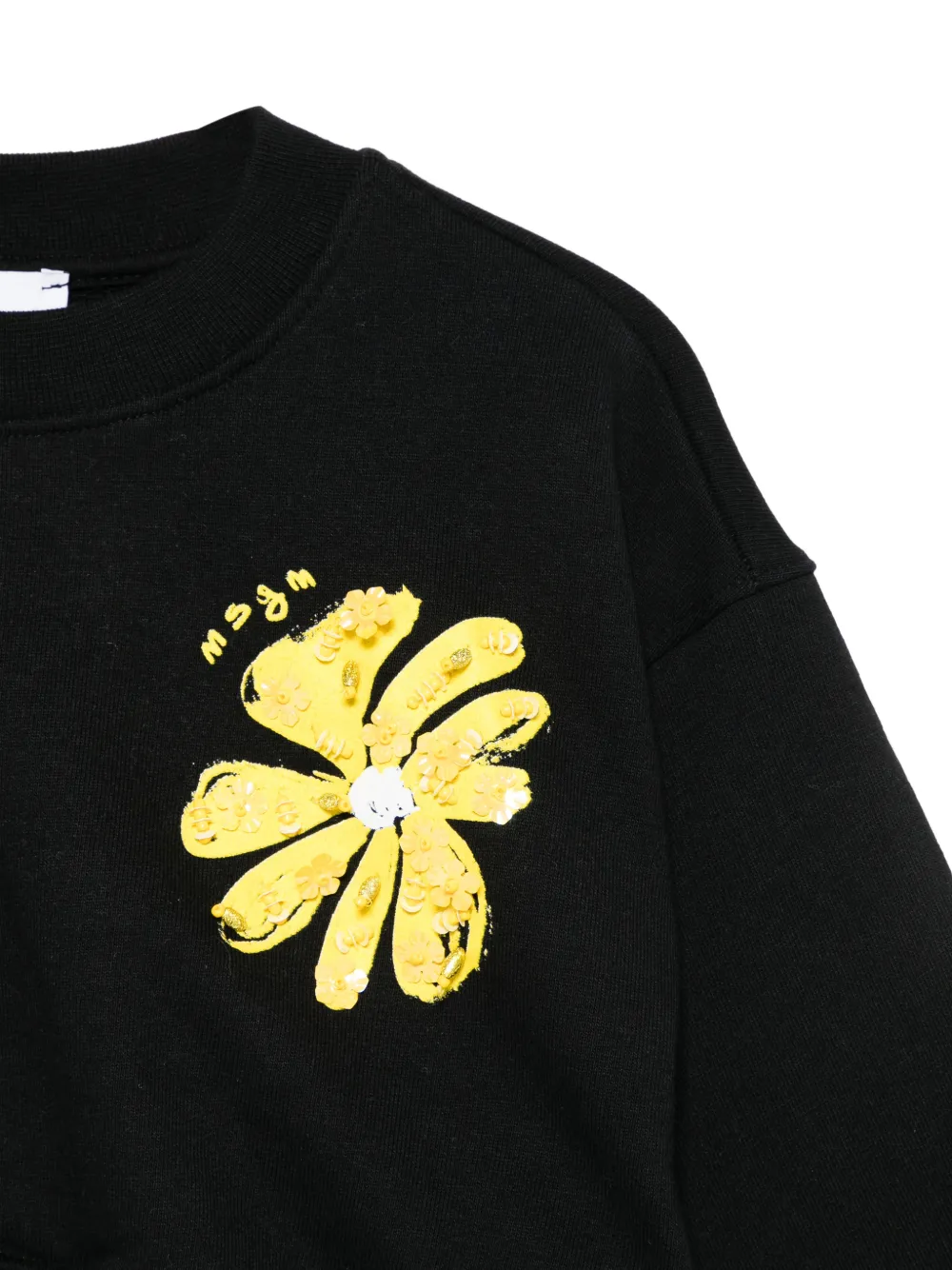 MSGM Kids Sweater met pailletten en bloemenprint Zwart