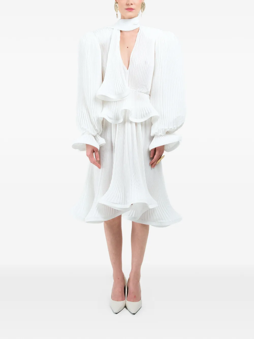  Rowen Rose Pleated Midi Skirt - White 