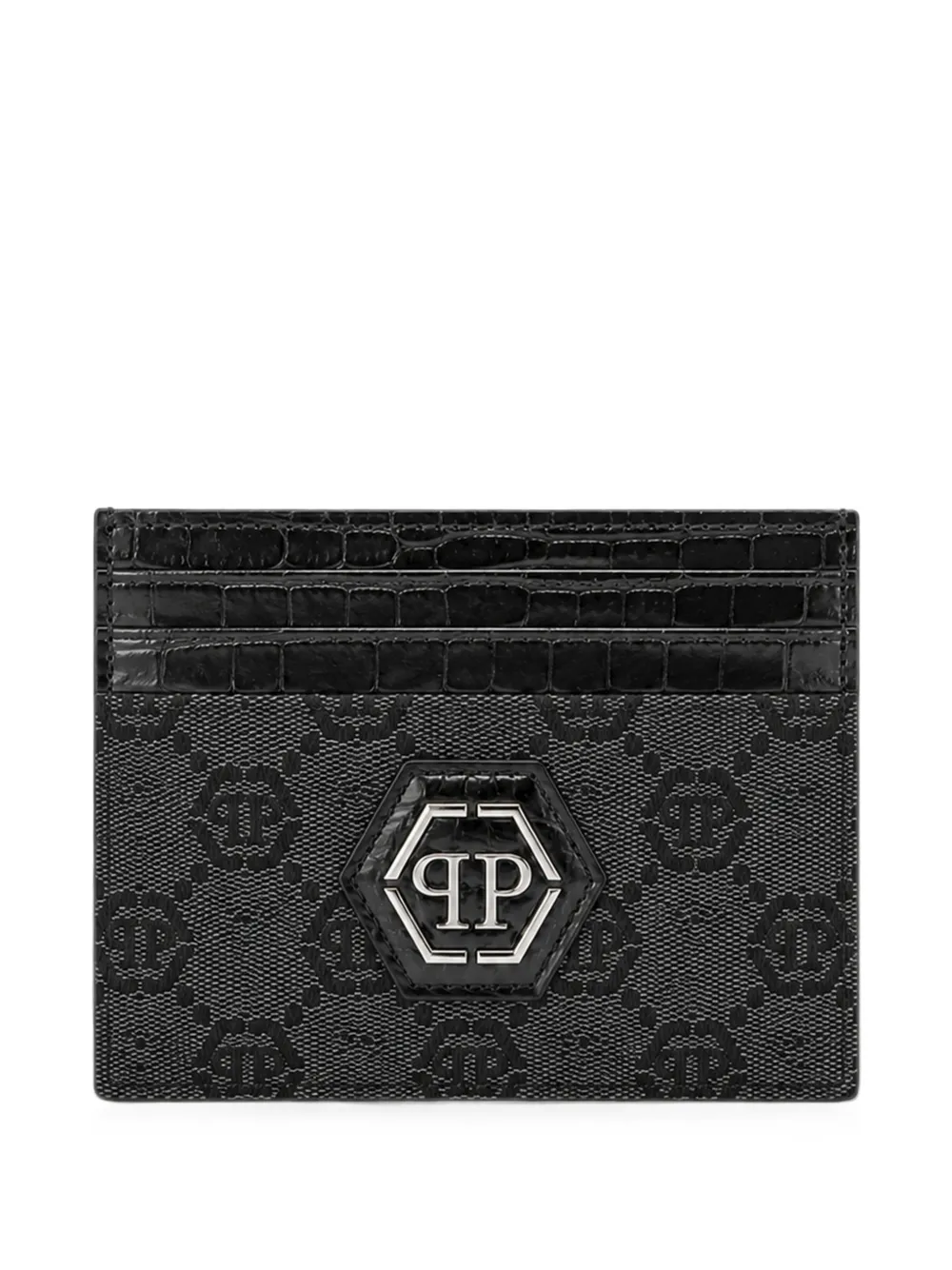 Philipp Plein denim cardholder jacquard monogram - Nero