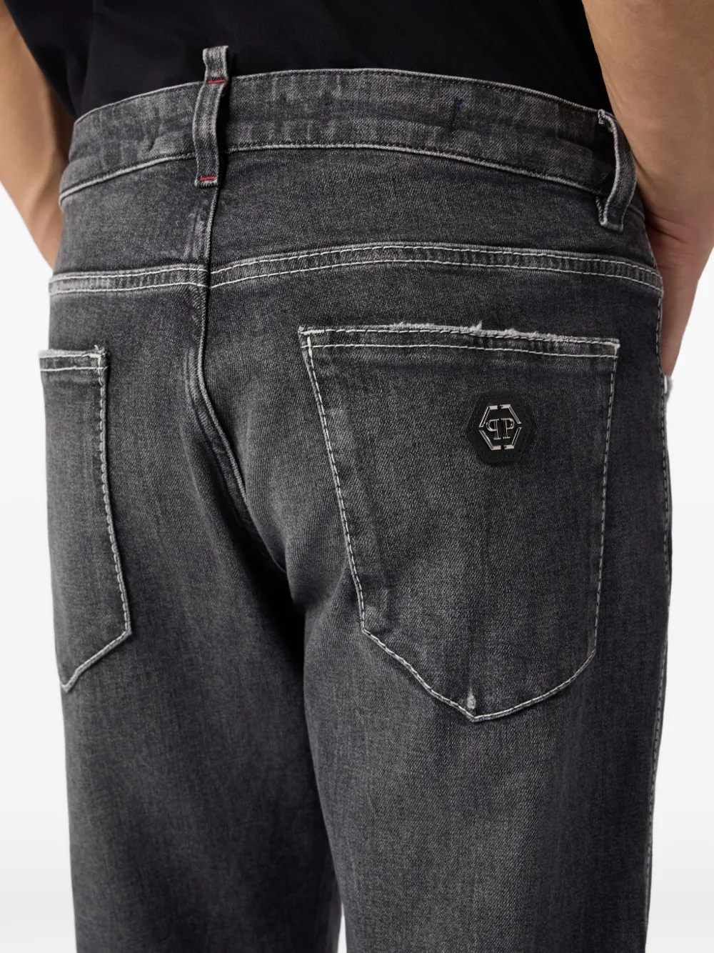 Philipp Plein Straight jeans met contrasterend stiksel Grijs