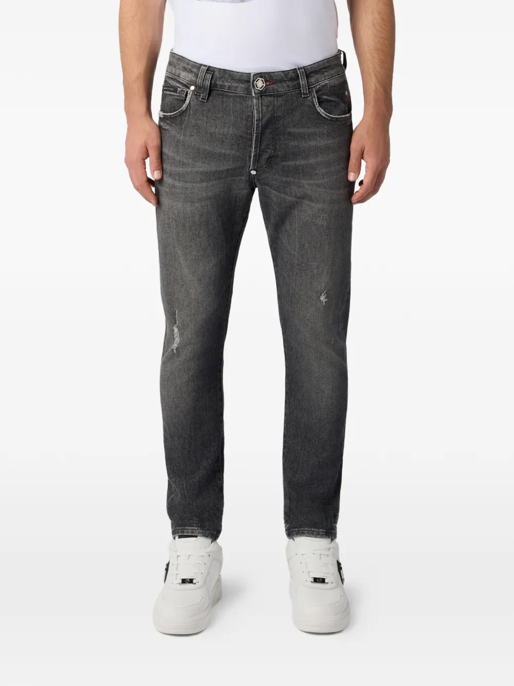 Philipp Plein Gerafelde skinny jeans Grijs
