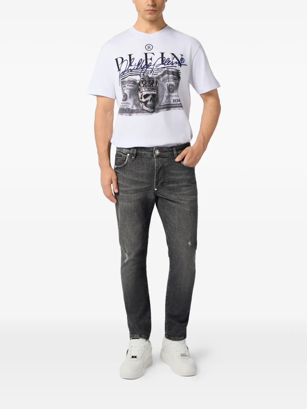 Philipp Plein Gerafelde skinny jeans Grijs