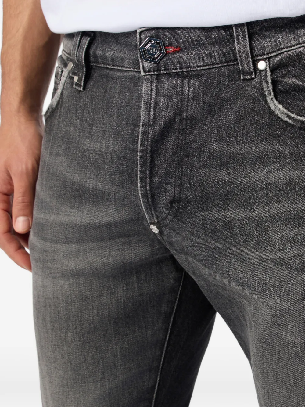 Philipp Plein Gerafelde skinny jeans Grijs