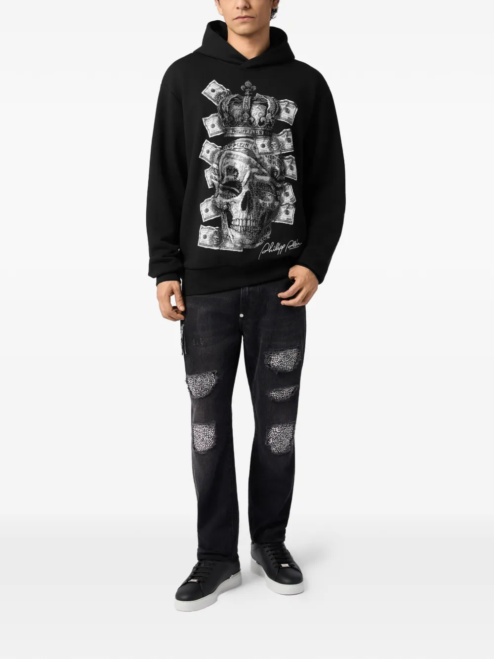 Philipp Plein Hoodie verfraaid met stras Zwart