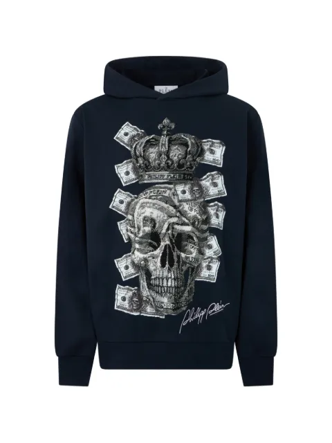 Philipp Plein dollar-print Skull rhinestone-embellished hoodie