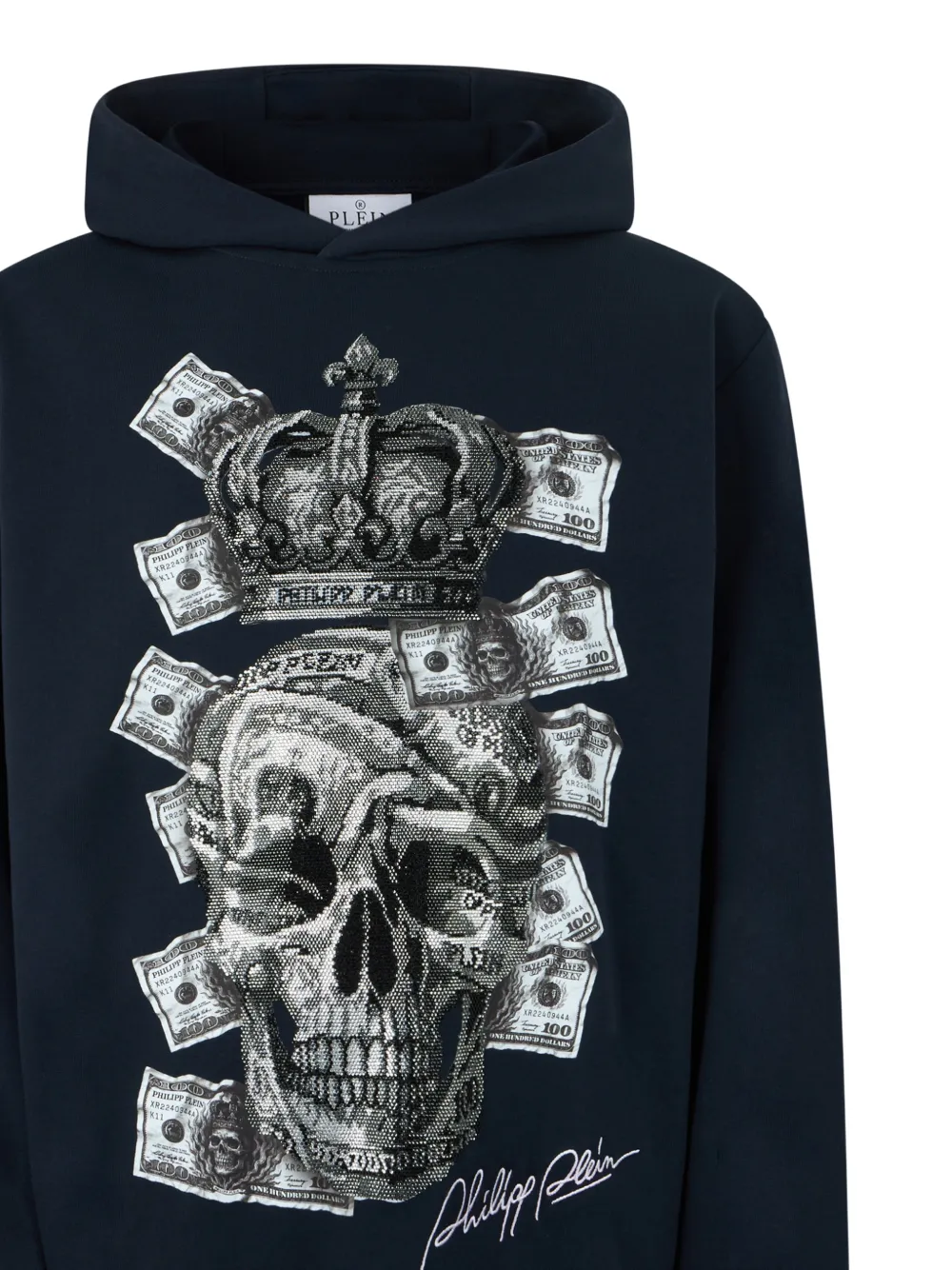 Philipp Plein Hoodie verfraaid met stras en doodskopprint Blauw