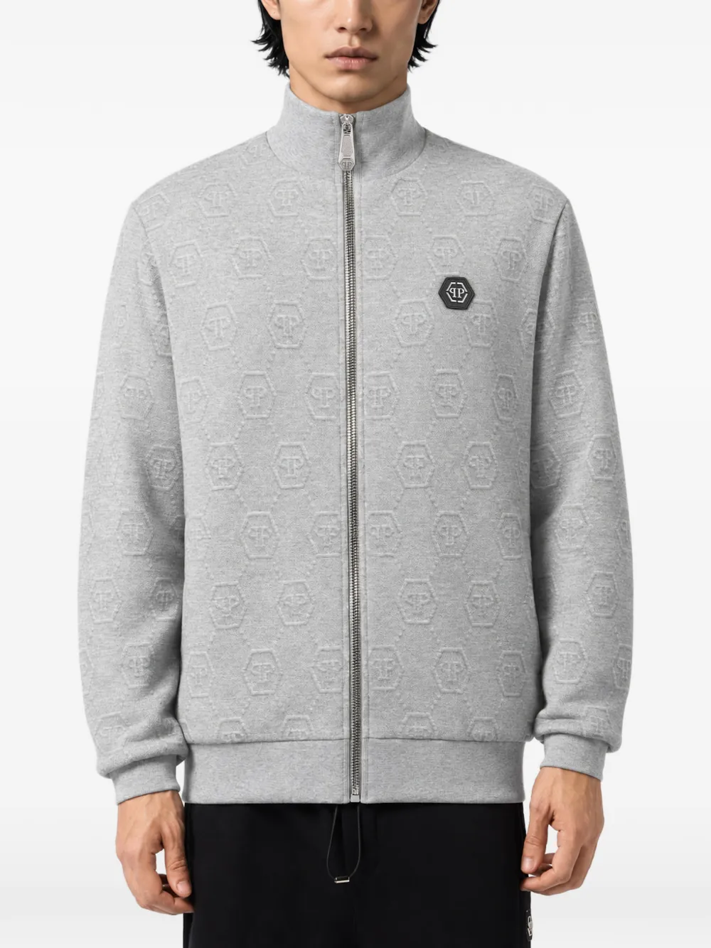 Philipp Plein Sweater met monogram ritssluiting Grijs