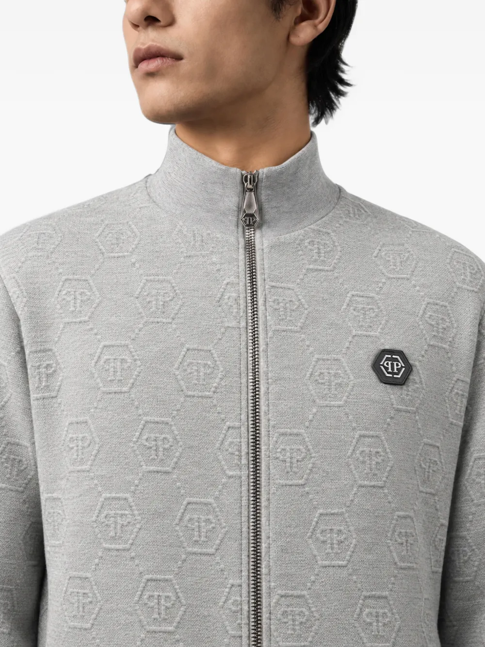 Philipp Plein Sweater met monogram ritssluiting Grijs
