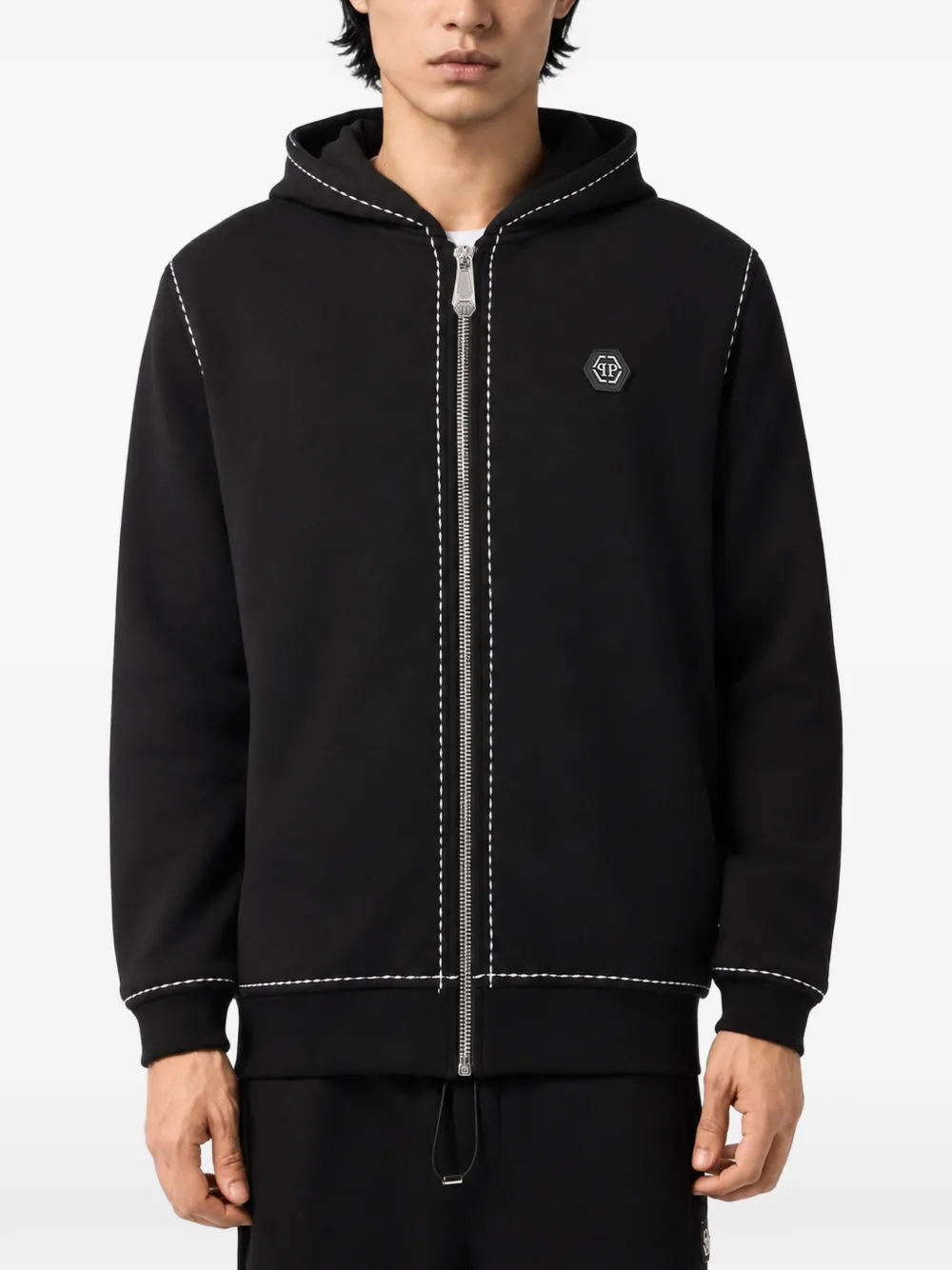Philipp Plein Hoodie met logoplakkaat en stiksel Zwart