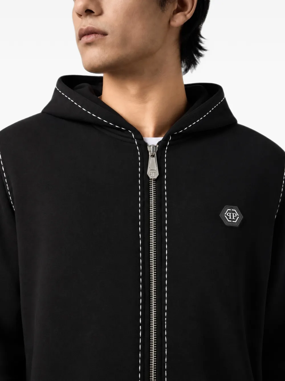 Philipp Plein Hoodie met logoplakkaat en stiksel Zwart