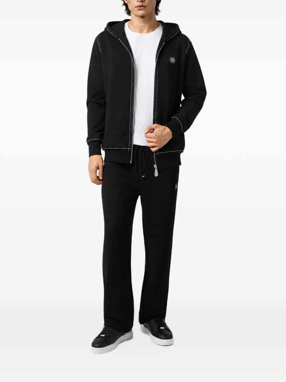 Philipp Plein Hoodie met logoplakkaat en stiksel Zwart