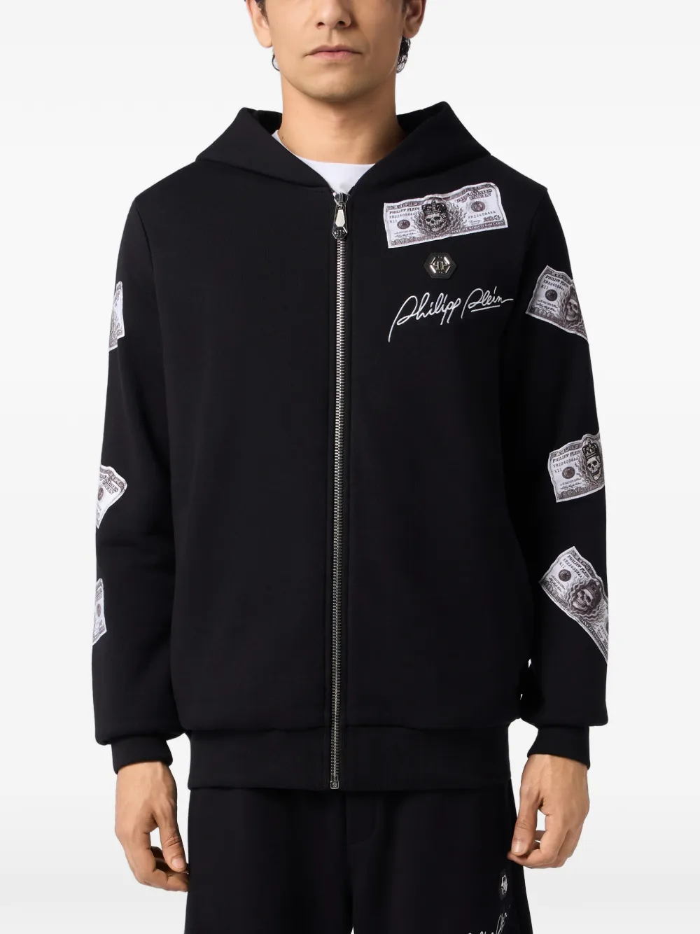 Philipp Plein Dollar hoodie verfraaid met kristallen Zwart