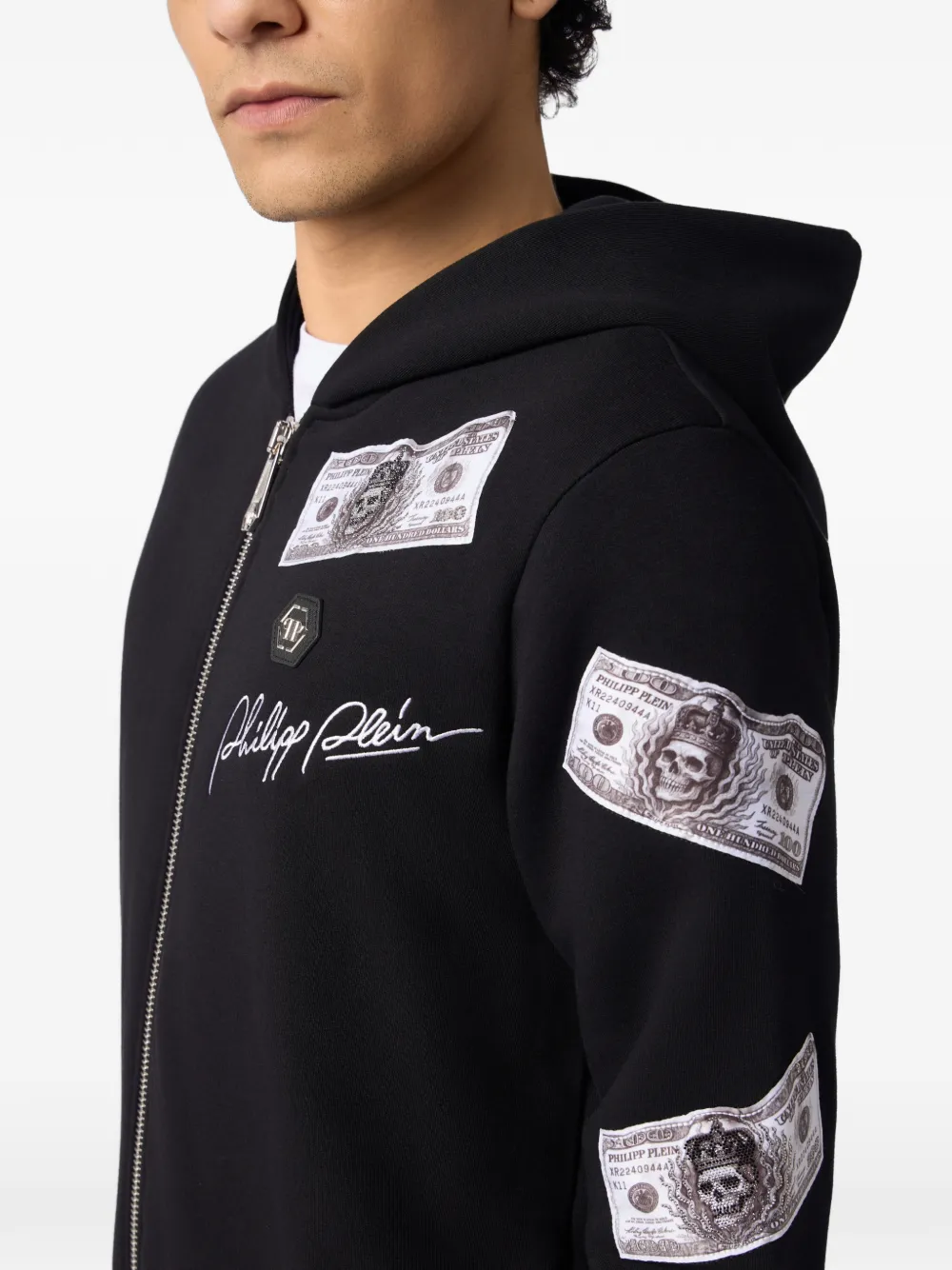 Philipp Plein Dollar hoodie verfraaid met kristallen Zwart