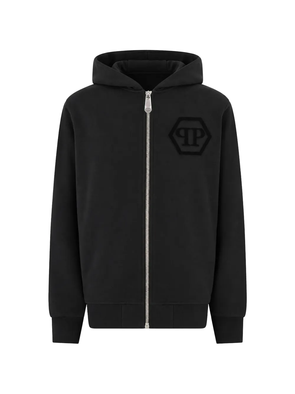 Philipp Plein Felpa con logo, zip e cappuccio - Nero