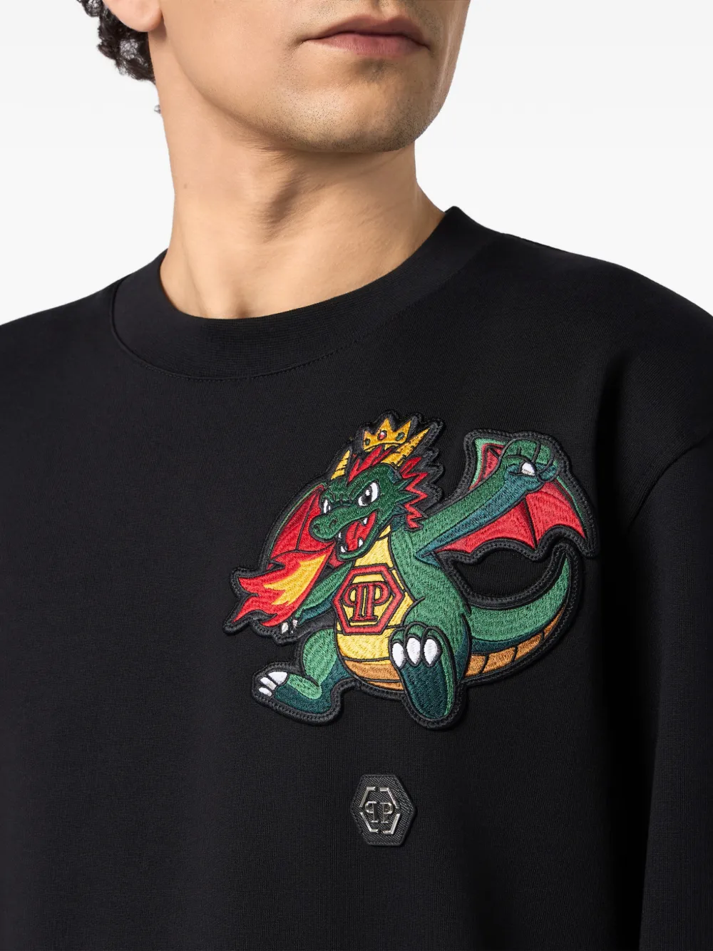 Philipp Plein Sweater met draak patch Zwart