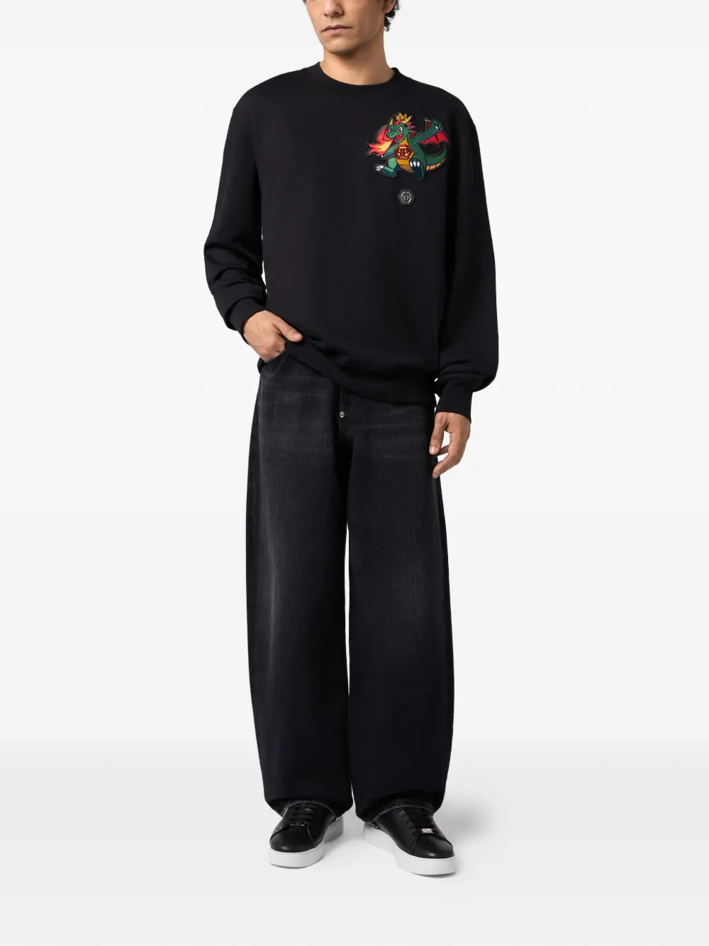 Philipp Plein Sweater met draak patch Zwart
