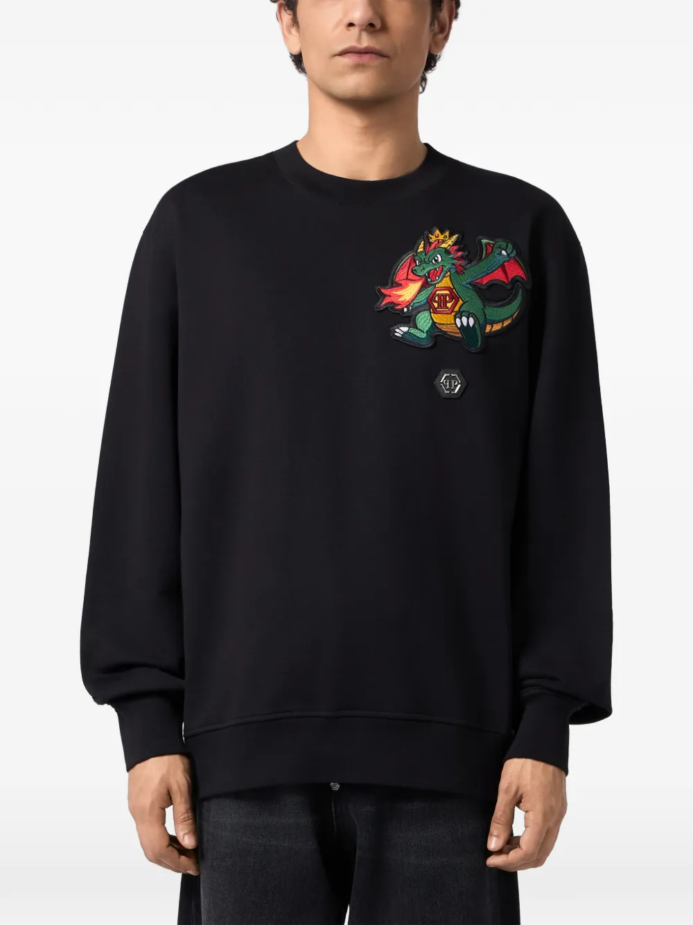 Philipp Plein Sweater met draak patch Zwart