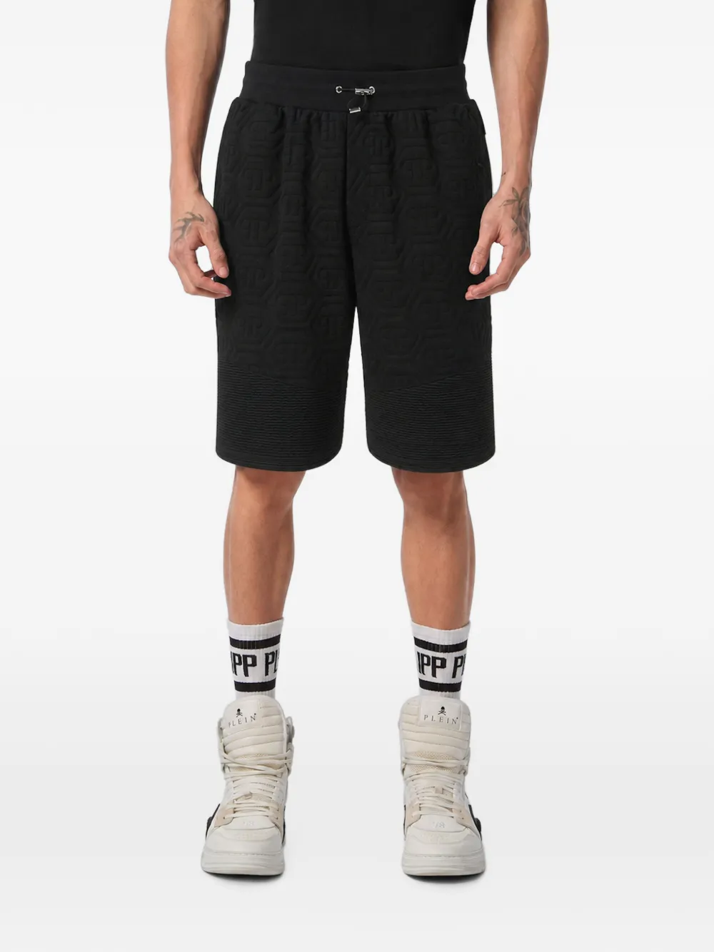 Philipp Plein Gewatteerde biker shorts met monogram Zwart